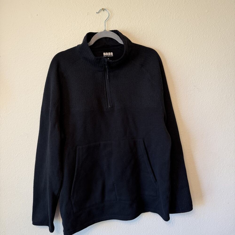 Bass Outdoor Men’s XL Black Quarter Zip Fleece Pullover Sweater Kangaroo Pocket